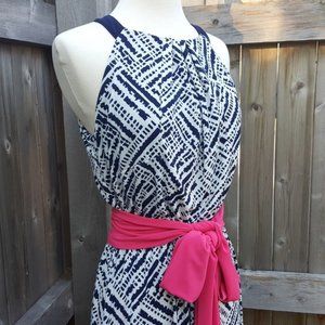 Vince Camuto Blue White Pink Bow Maxi Dress 6